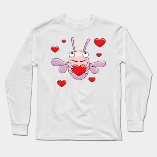 Lovely little pink moth with a big red heart Long Sleeve T-Shirt